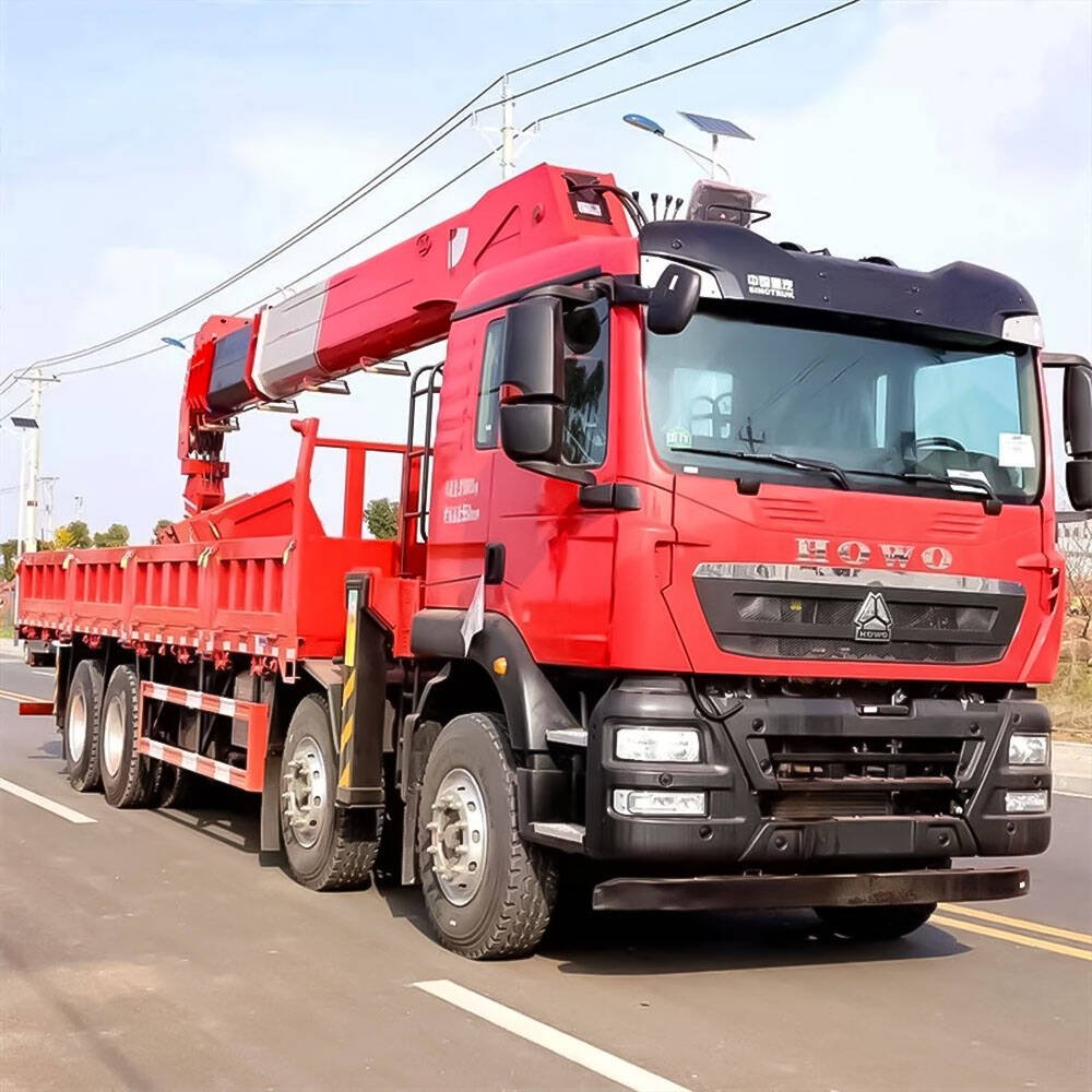 Side view of Howo TX 350hp 8x4 truck-mounted crane with hydraulic arm and durable chassis