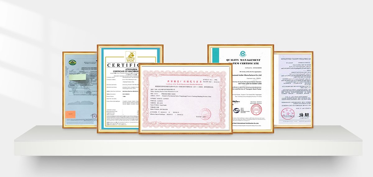 Official quality certificate issued to ZW Vehicle Group for truck and machinery export compliance.
