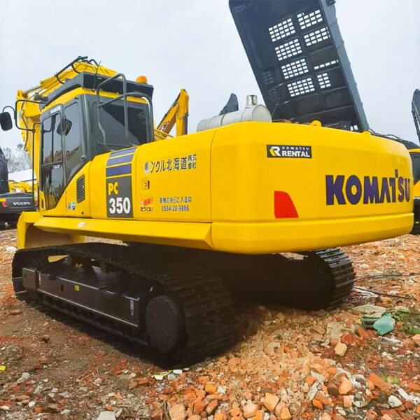 Used Komatsu PC350 Excavator front view with hydraulic arm