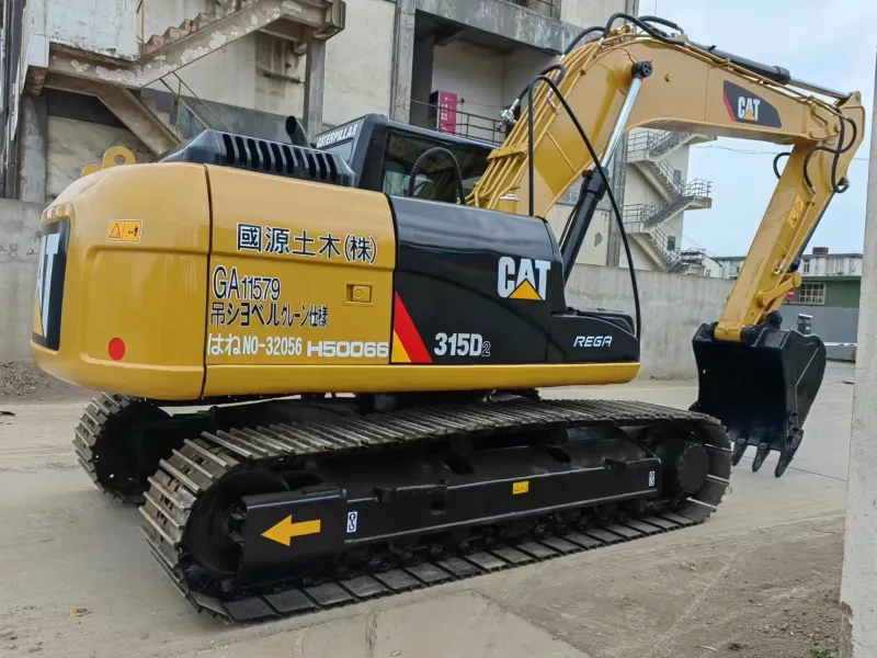 CAT 315D Excavator rear three-quarter angle showing cabin and counterweight