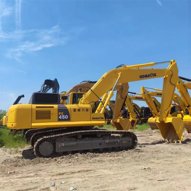 Komatsu PC450 Excavator side view with boom extended