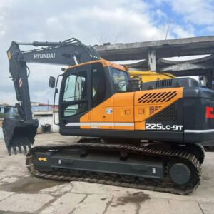 Used Hyundai 225 crawler excavator side profile with boom visible