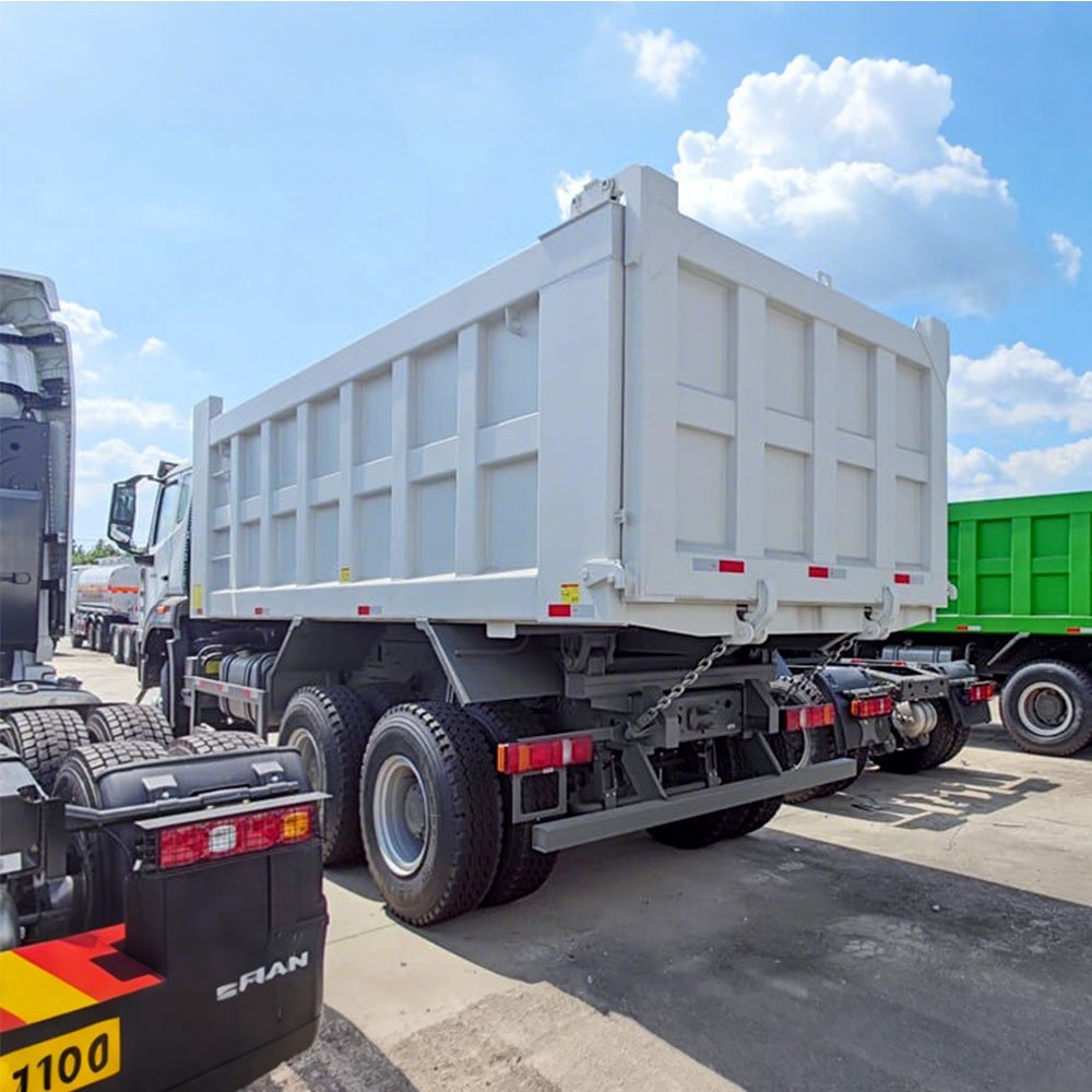 Rear 3/4 view of Howo NX 400HP 6X4 Dump Truck showing cargo bed, chassis, and rear wheels