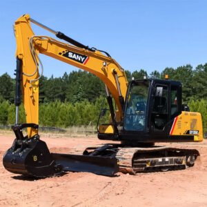 Used Sany SY135C Excavator front view showing compact body and robust undercarriage