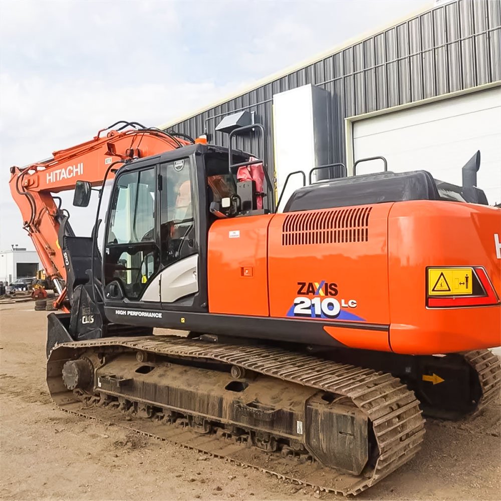 Used Hitachi EX210 ZX210 Excavator front view highlighting robust build and compact structure