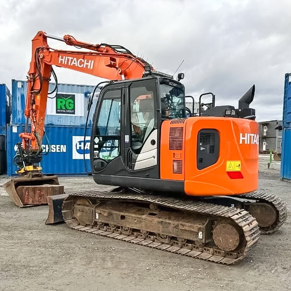 Used Hitachi EX135 ZX135 Excavator front view showing robust design and medium-sized structure