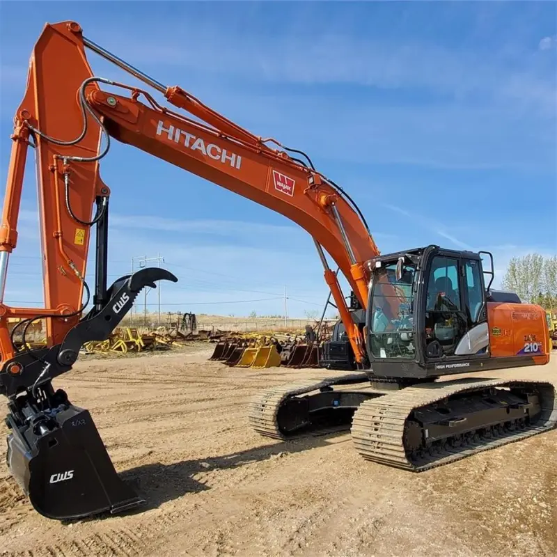Used Hitachi EX210 ZX210 Excavator 3/4 angle with boom fully extended, showing hydraulic arm and digging capability