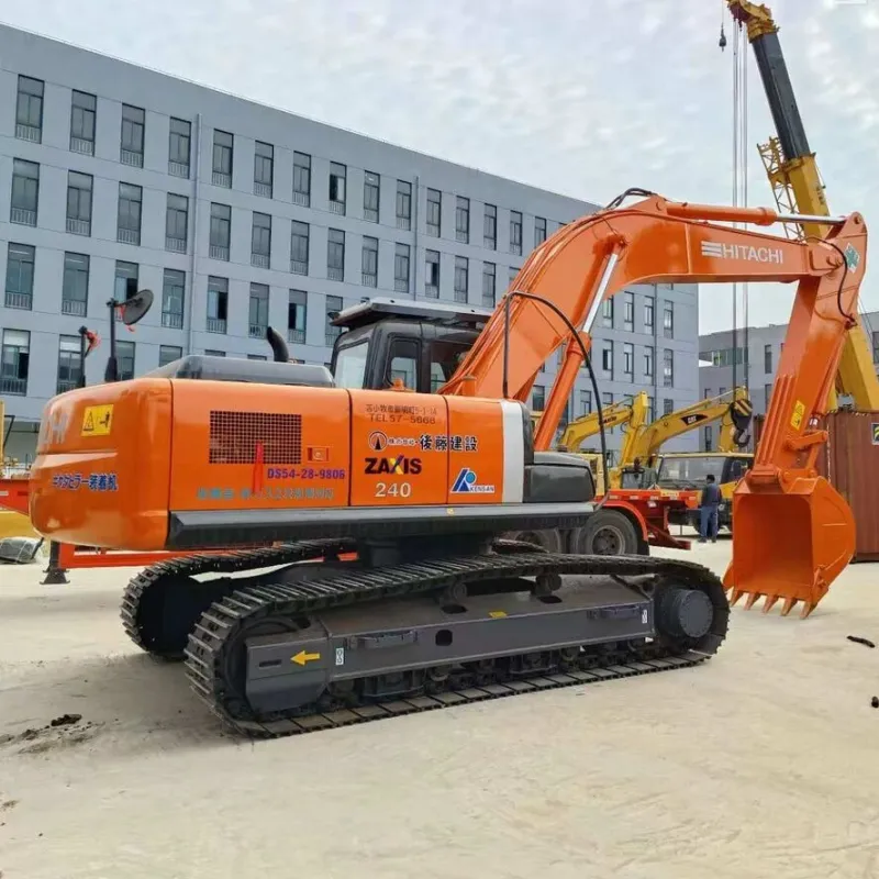 Used Hitachi EX240 ZX240 Excavator 3/4 angle view showing boom partially extended and overall machine structure