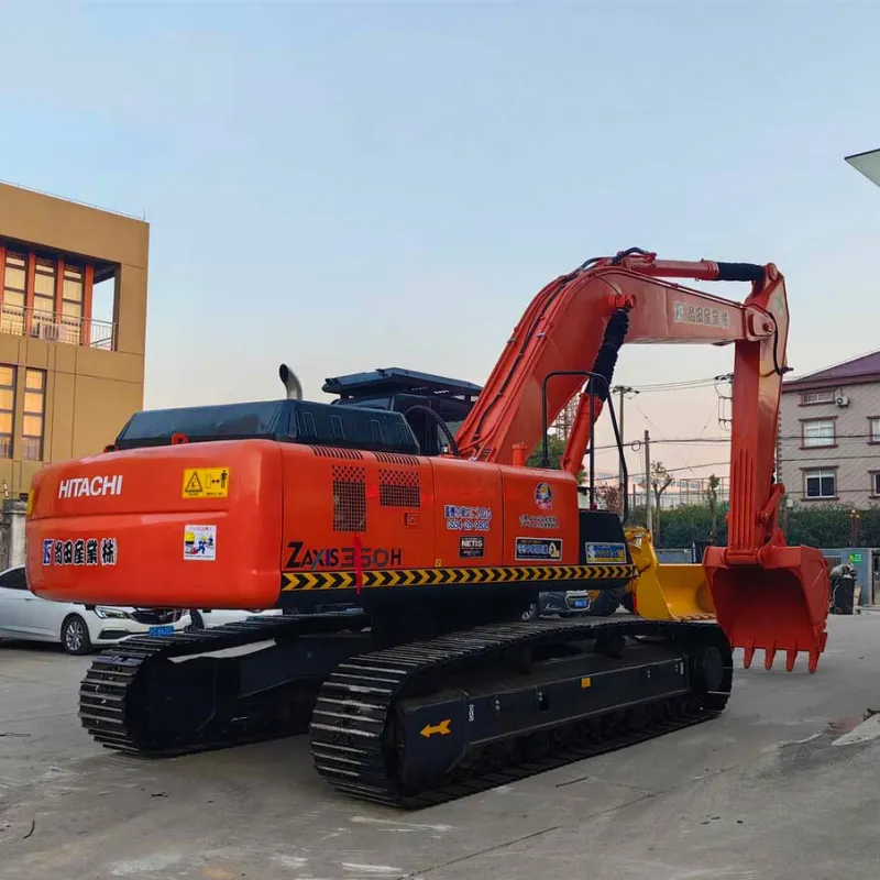 Used Hitachi EX350 ZX350 Excavator 3/4 angle view showing boom partially extended and overall machine structure