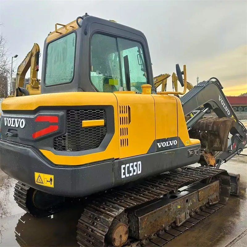 Used Volvo EC55 Excavator showing 3/4 angle view, highlighting compact design and durability