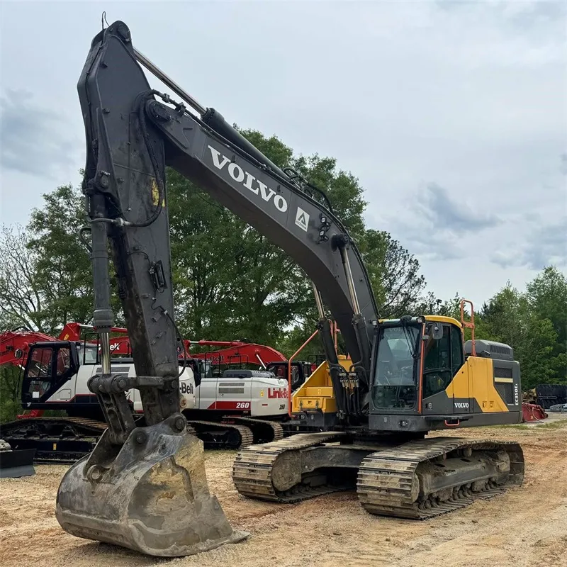 Used Volvo EC350 Excavator showing 3/4 view, highlighting compact and powerful design
