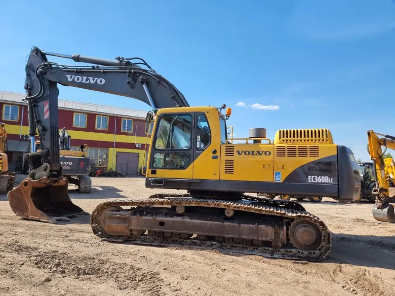 Side view of Volvo EC360 Excavator showing full structure and robust design