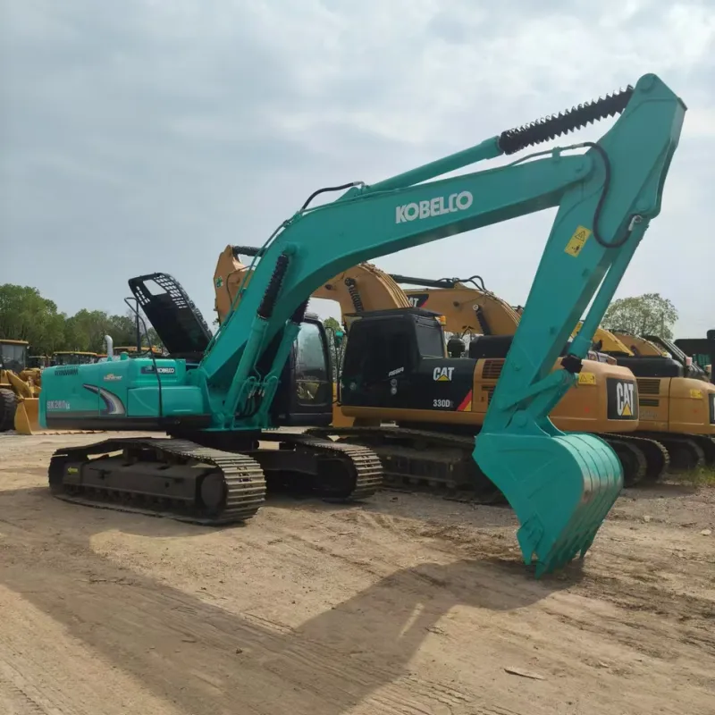 Side view of Kobelco SK260 Excavator showing full structure and medium-duty design