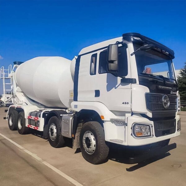 Shacman H3000 8x4 concrete mixer truck with large mixing drum, robust chassis, and 50-ton capacity