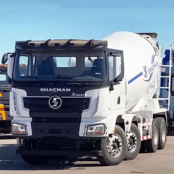 Shacman X3000 8x4 concrete mixer truck with rotating drum, robust 8x4 chassis, and heavy-duty construction