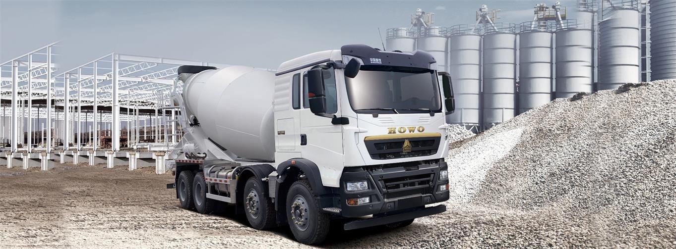 Range of Howo concrete mixer trucks, including 4x2, 6x4, and 8x4 models, heavy-duty chassis, and durable mixing drums for construction