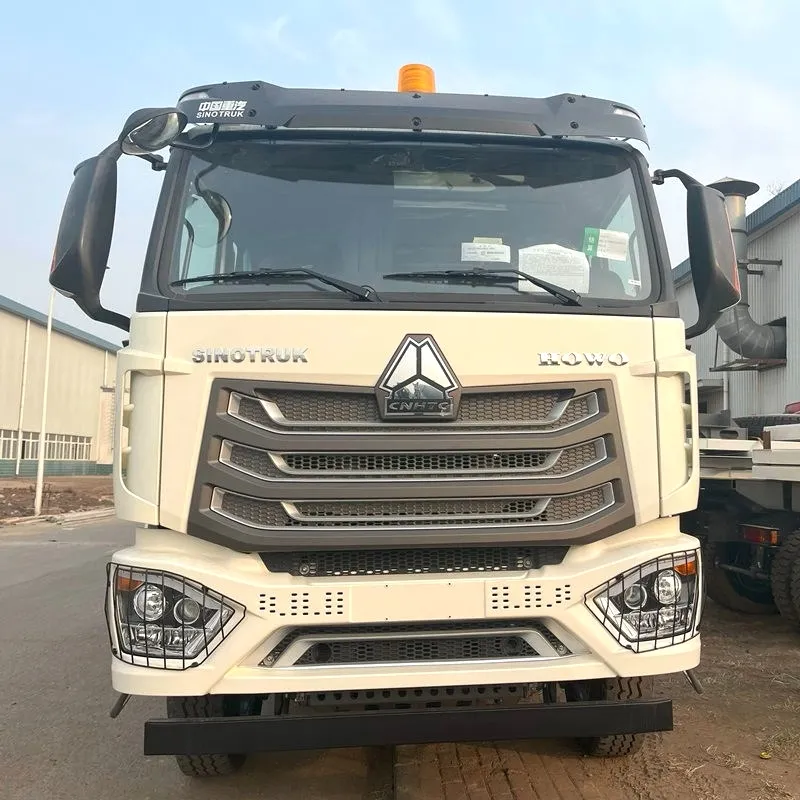 Howo NX 8x4 concrete mixer truck front view, HW76 cabin, heavy-duty export vehicle