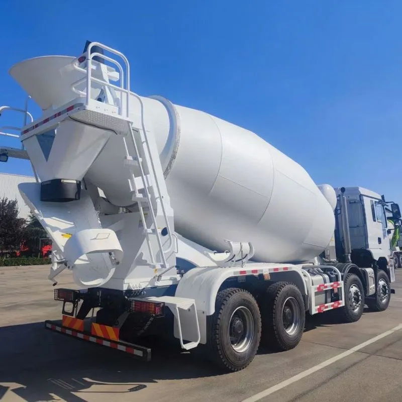 Close-up view of Shacman H3000 8x4 concrete mixer truck drum showing wear-resistant blades and rotating mechanism