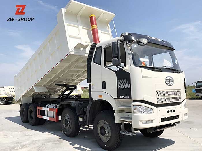 FAW J6P 8×4 420HP Dump Truck front three-quarter view with cabin and dump body