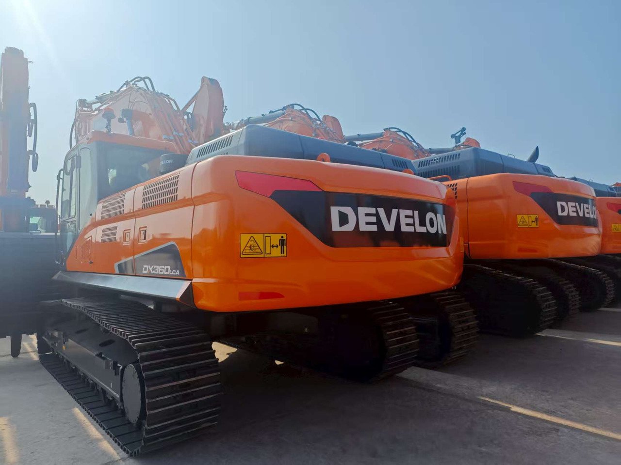 Rear 3/4 view of Brand New Develon DX360LCA-7B Excavator for construction and mining