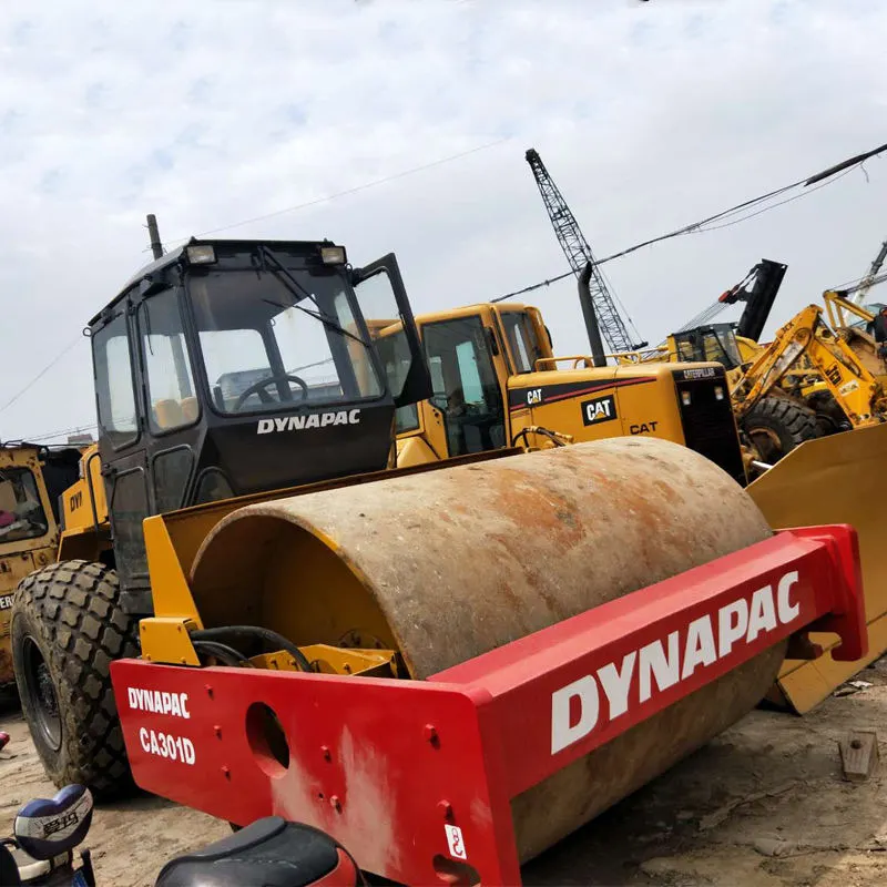 Close-up of the drum of Used Dynapac CA301D Road Roller for effective compaction on roads and construction projects