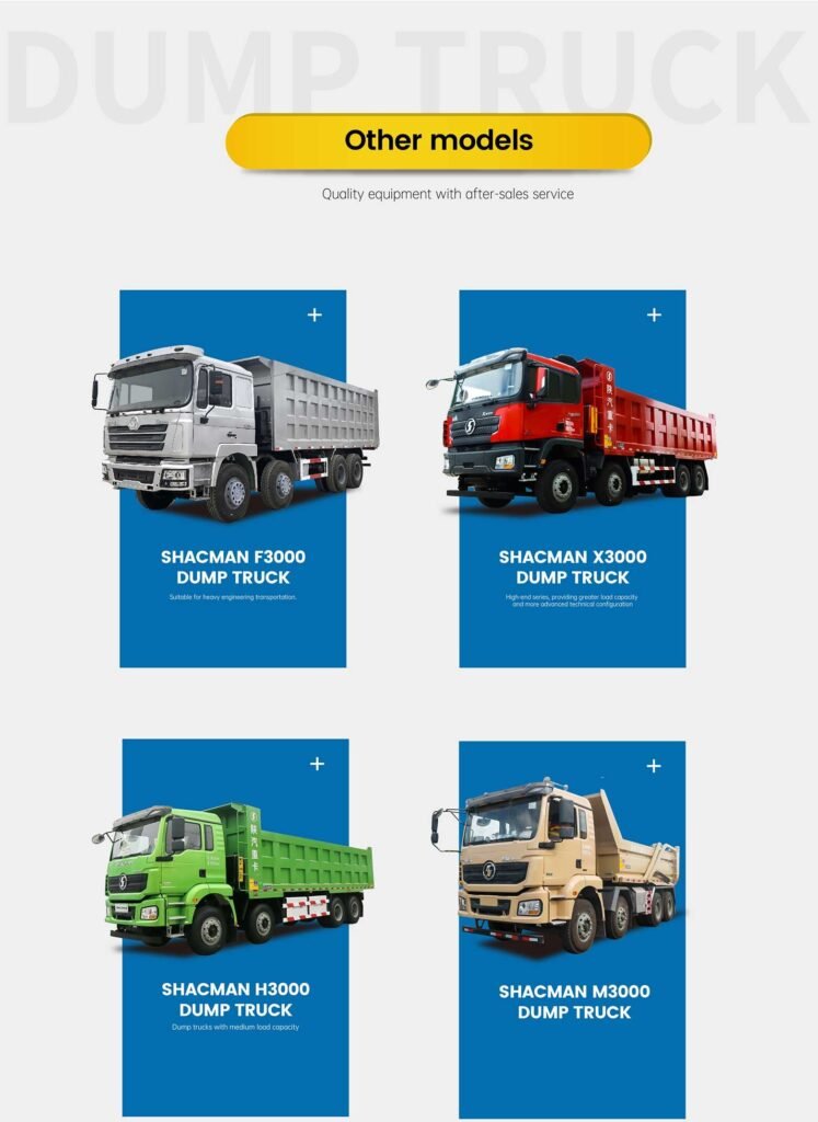 Shacman F3000 dump trucks lined up, ready for shipment to African mining projects