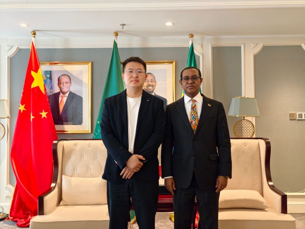 Professional portrait of ZW Group President Ivan Sun and Ethiopian Ambassador H.E. Tefera Derbew Yimam at the Embassy in Beijing.