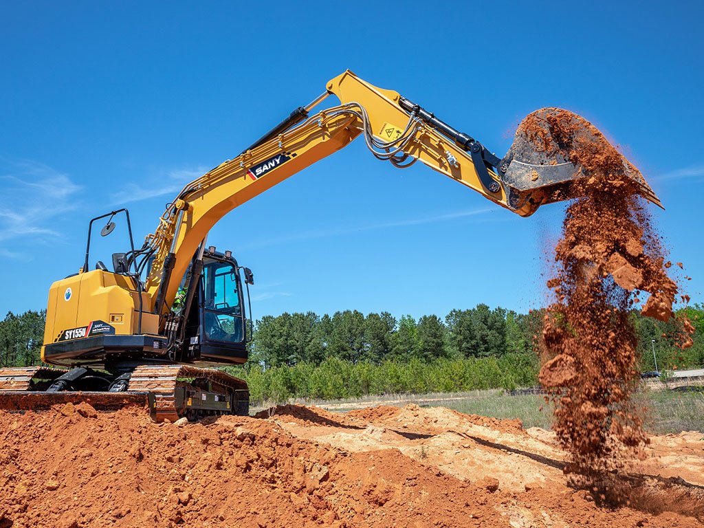 Excavator working on a construction site for earthmoving
