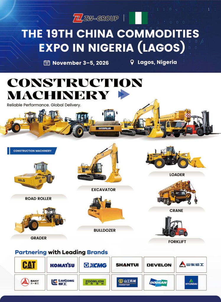 Construction machinery featured in ZW Group Nigeria Expo 2026 poster