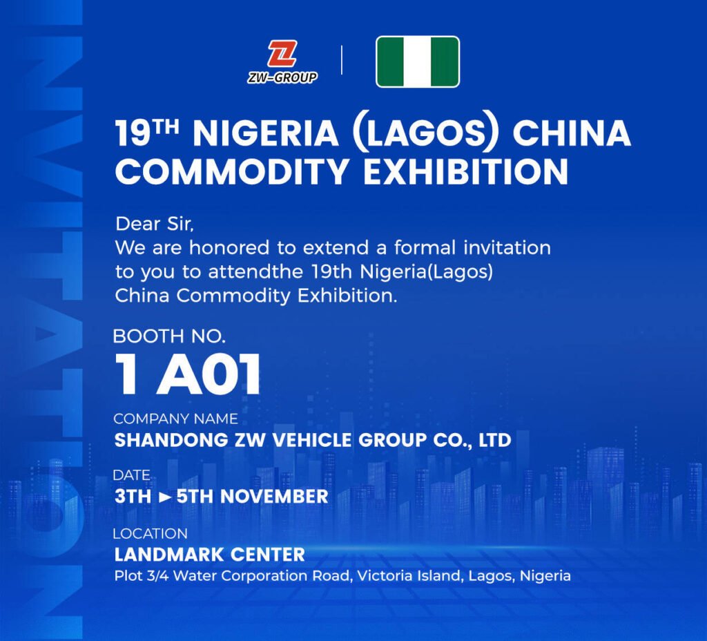 ZW Group at Nigeria Expo 2026, Booth 1A01, showcasing heavy trucks and construction machinery